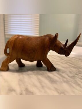 Vintage Handcarved Wooden Rhino Decor Accessory Boho MCM Africa Animal 4x6”